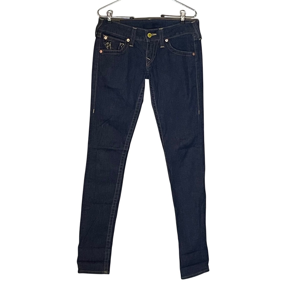 VTG True Religion Y2K Low Rise Skinny Jeans Dark Wash Horseshoe Flap Pocket 28